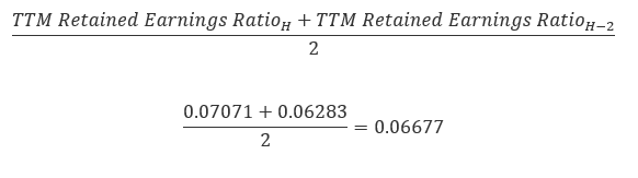 average of the TTM retained earnings ratio for periods H and H-2