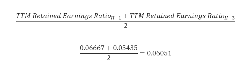 average of the TTM retained earnings ratios for periods H-1 and H-3