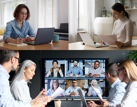 Photos of employees involved in telework activities