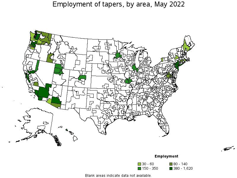Map of employment of tapers by area, May 2022