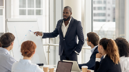 Man explaining information in a business meeting