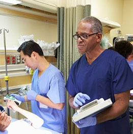 Medical workers speaking