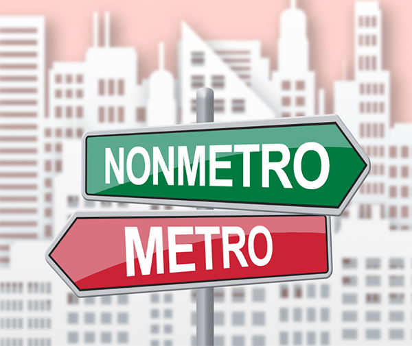 crossroads sign with arrows pointing to metro and nonmetro, cover image for this Spotlight on statistics 